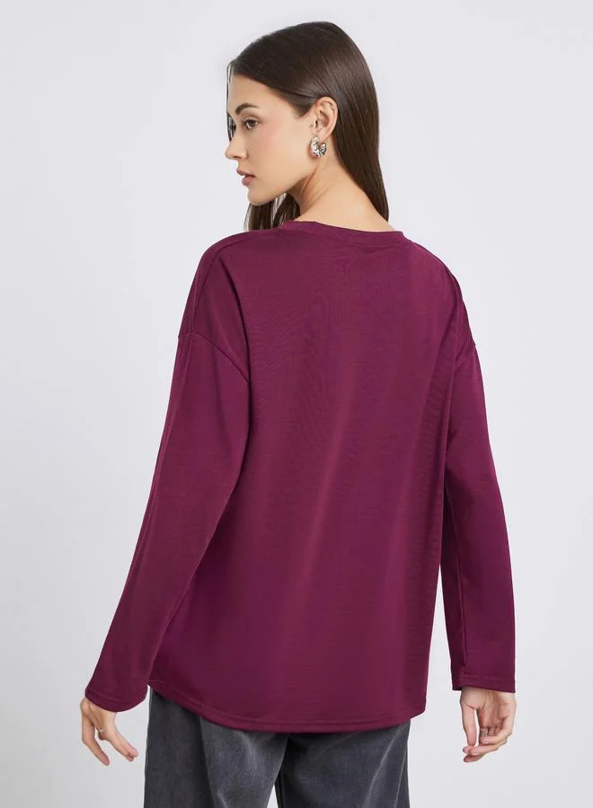 Styli Solid Round Neck Oversize T-Shirt