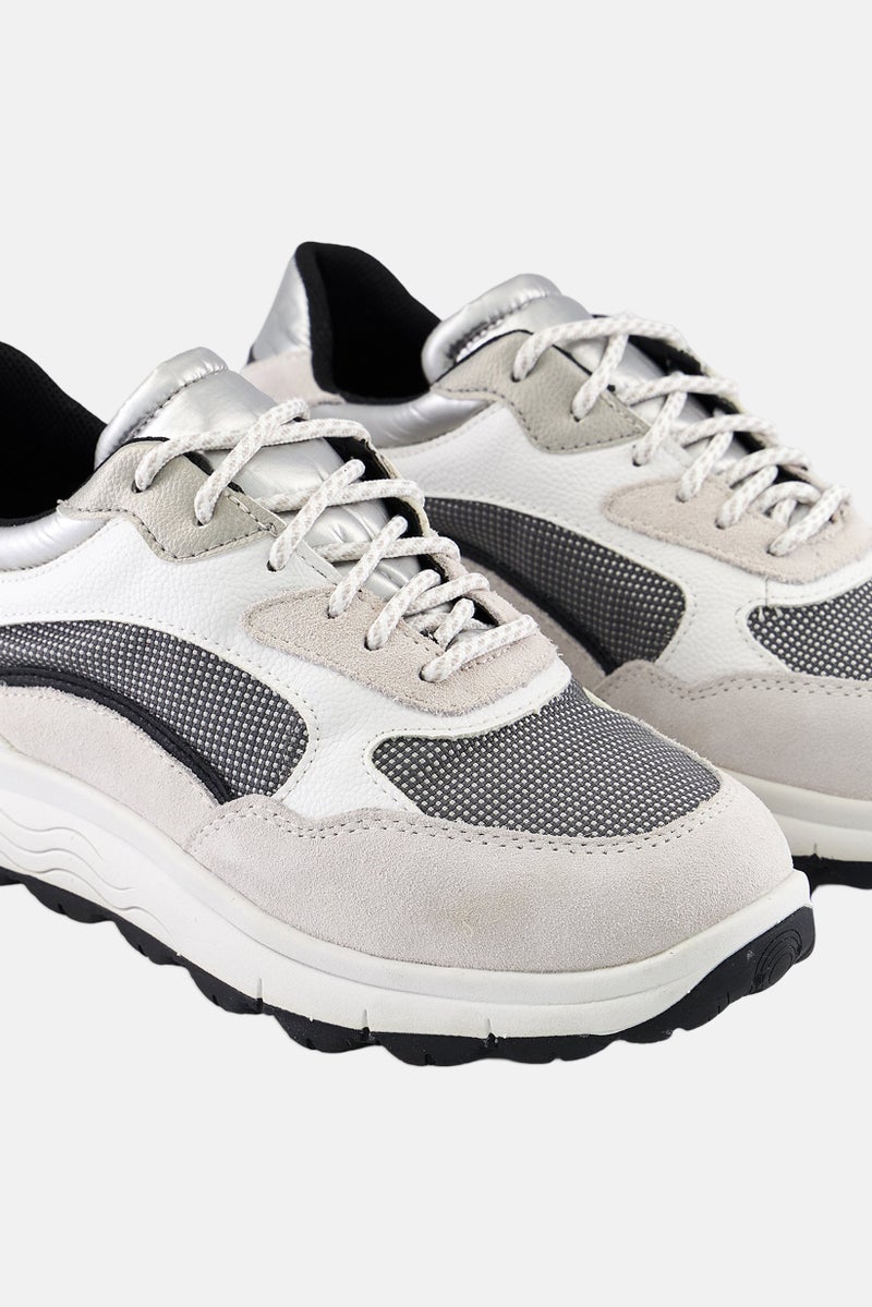 GEOX Women Lace Up Casual Shoes, Off White/Grey Combo  - Image 3
