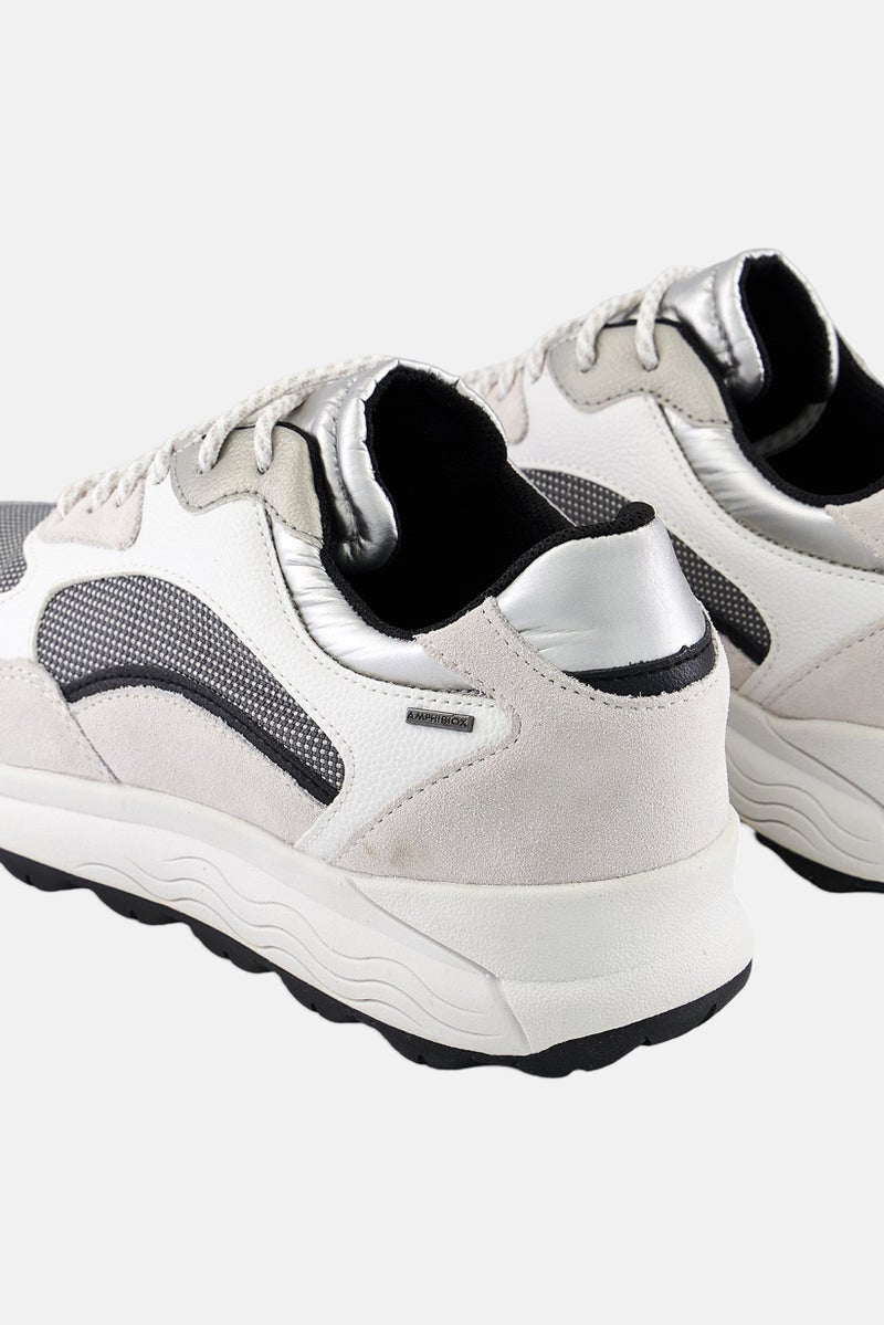 GEOX Women Lace Up Casual Shoes, Off White/Grey Combo  - Image 4