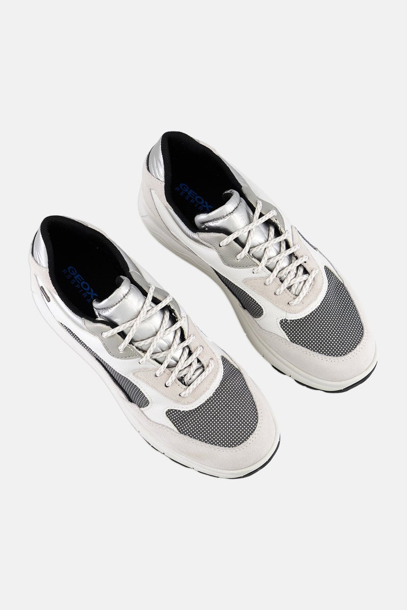 GEOX Women Lace Up Casual Shoes, Off White/Grey Combo  - Image 2