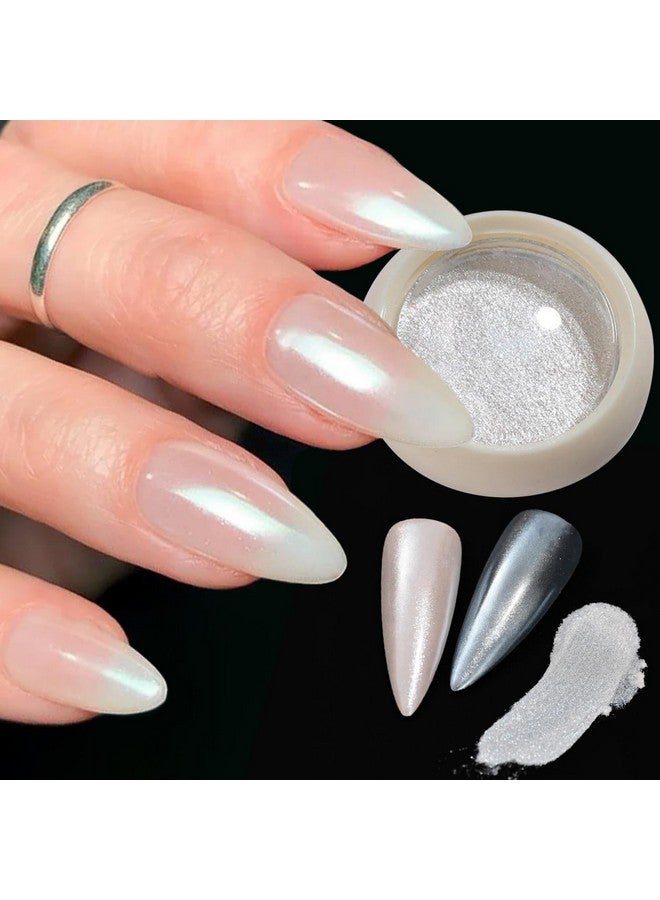Fokostar Magic White Pearl Chrome Nail Powder Solid Glitter Fairy Shell Nails Art Powder Holographic Ice Transparent Aurora Moonlight Manicure Pigment With Tool - Image 4
