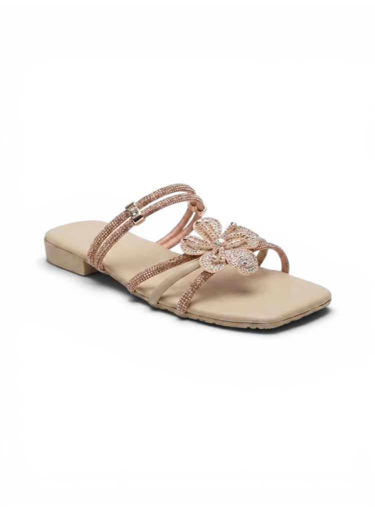 LIFESTYLISH Slipper And Sandal Diamond With Flower  SL-224 - Beige - Image 4