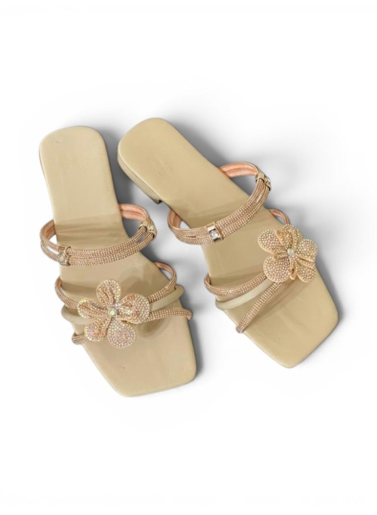 LIFESTYLISH Slipper And Sandal Diamond With Flower  SL-224 - Beige - Image 2