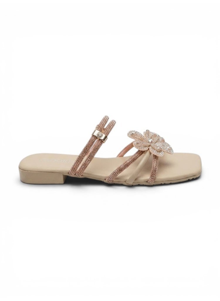 LIFESTYLISH Slipper And Sandal Diamond With Flower  SL-224 - Beige - Image 3