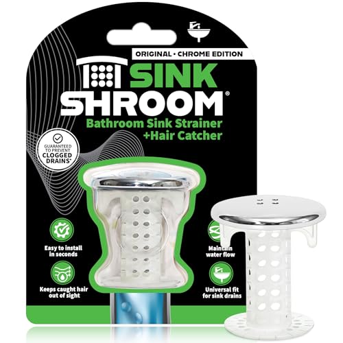 SinkShroom Revolutionary Bathroom Sink Drain Protector Hair Catcher, Strainer, Snare, Silicone , Brushed, Sinkshroom Chrome Edition, 1" -1.4" - Image 1