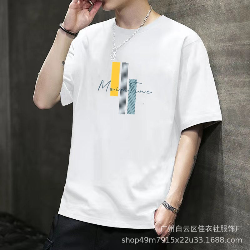 Korean style summer new short-sleeved T-shirt men and teenagers slim-fit printed top student trendy all-match round neck T-shirt - Image 3