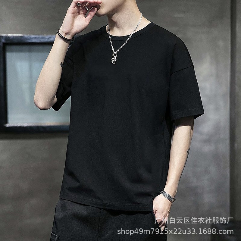 Korean style summer new short-sleeved T-shirt men and teenagers slim-fit printed top student trendy all-match round neck T-shirt - Image 1