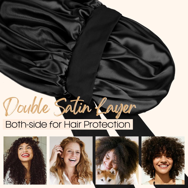 Yanibest Adjustable Satin Bonnet for Sleeping, Double Layer Silk Hair Bonnet with Tie Band for Unisex Women Men Curly Natural - Image 2