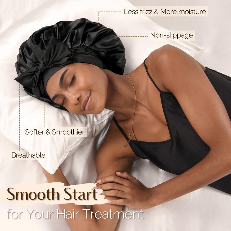Yanibest Adjustable Satin Bonnet for Sleeping, Double Layer Silk Hair Bonnet with Tie Band for Unisex Women Men Curly Natural - Image 3