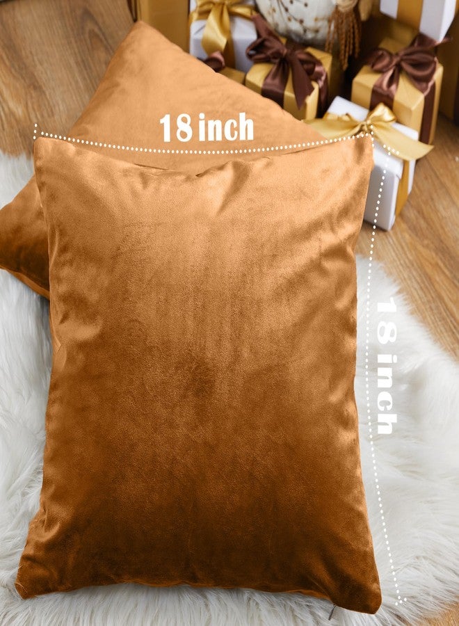 Lazzzy Brown Velvet Throw Pillow Cover 18 x 18 Decorative Pillowcase for Couch Bed Sofa Chair Soft Square Modern Gold Brown Cushion Case One Piece - Image 2