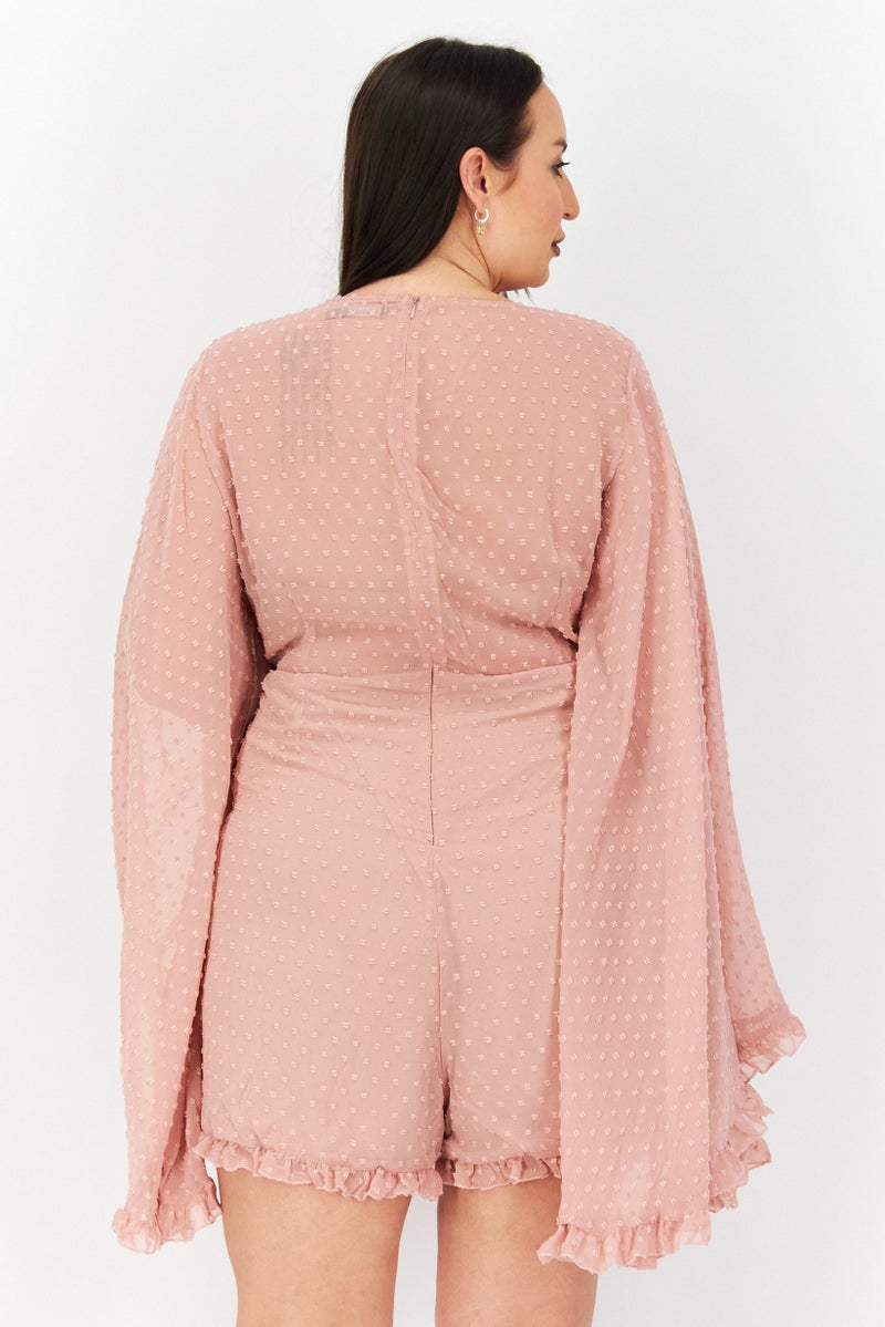 boohoo Women Textured Long Sleeve Playsuit, Blush Pink  - Image 2