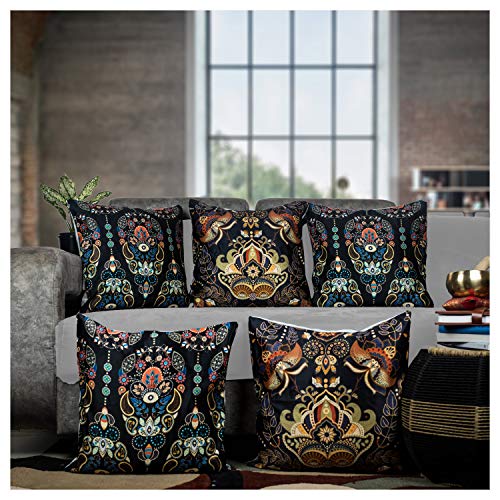 Vendola Multicolor Microfiber Satin 250TC Cushion Pillow Covers, Multicolor, Set of 5(Mughal,24x24 Inches) - Image 1