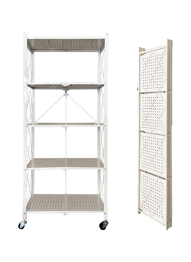 SKY-TOUCH Foldable Storage Shelves 5 Tier, Storage Racks Kitchen Cabinet, Shelf Storage Multipurpose Rack for Living Room Bedroom Kitchen Garage Easy Assembly White 5-shelf  - Image 1
