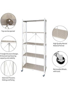 SKY-TOUCH Foldable Storage Shelves 5 Tier, Storage Racks Kitchen Cabinet, Shelf Storage Multipurpose Rack for Living Room Bedroom Kitchen Garage Easy Assembly White 5-shelf  - Image 4