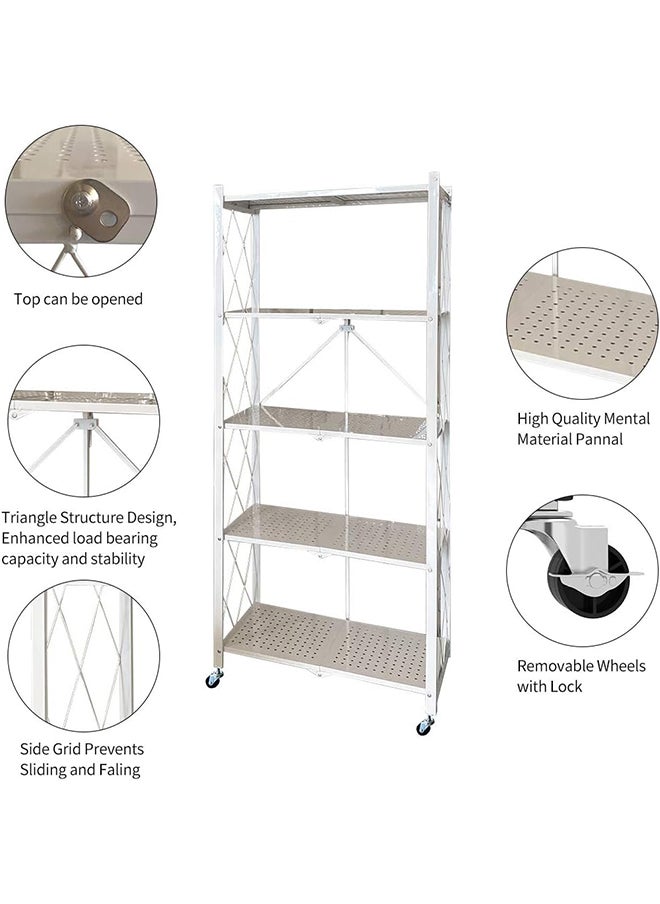 SKY-TOUCH Foldable Storage Shelves 5 Tier, Storage Racks Kitchen Cabinet, Shelf Storage Multipurpose Rack for Living Room Bedroom Kitchen Garage Easy Assembly White 5-shelf  - Image 4
