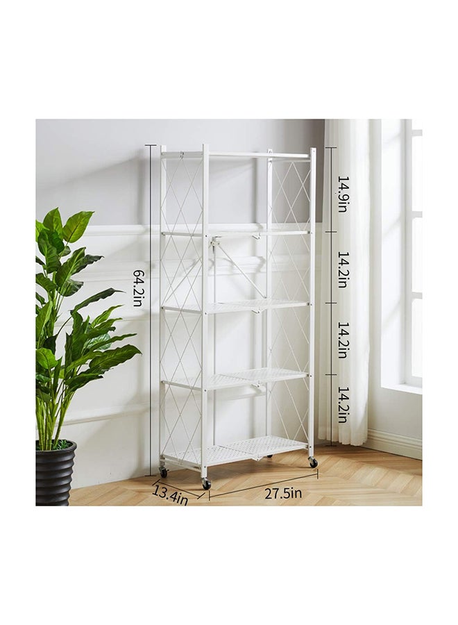 رفوف تخزين قابلة للطي 5 طبقات، حوامل تخزين لخزانة المطبخ، رف تخزين متعدد الاستخدامات لغرفة المعيشة وغرفة النوم والمطبخ والمرآب تجميع سهل أبيض 5 رفوف