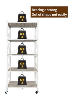 SKY-TOUCH Foldable Storage Shelves 5 Tier, Storage Racks Kitchen Cabinet, Shelf Storage Multipurpose Rack for Living Room Bedroom Kitchen Garage Easy Assembly White 5-shelf  - Image 5