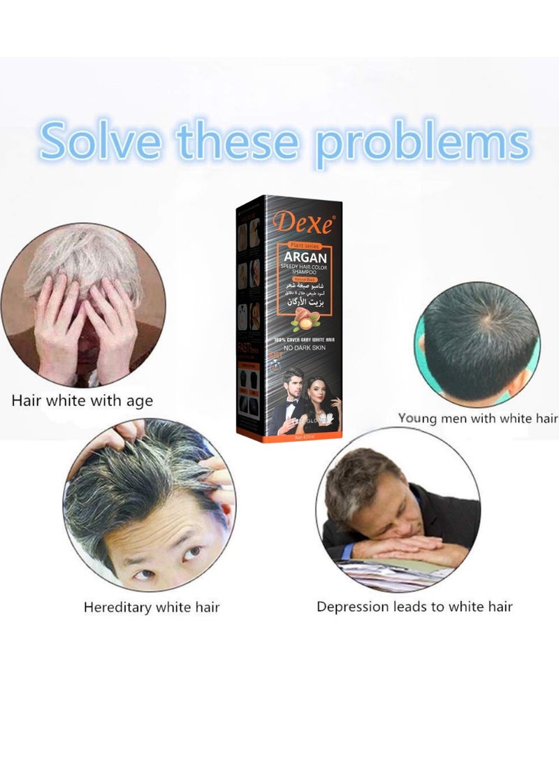 Dexe 420ml Argan Speedy Hair Color Shampoo 100% Grey and White Hair Coverage Long Lasting Deeply Nourishing and Anti Hair Fall Hair Color Shampoo Argan Hair Dry Color Shampoo Dark Brown  - Image 2