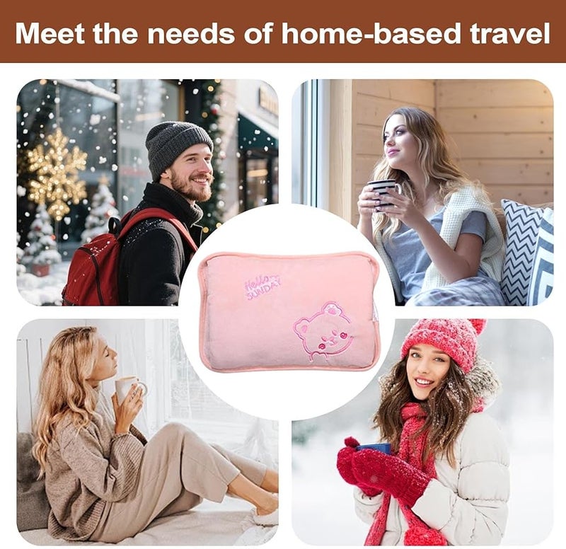 زجاجة ماء ساخن وردية كهربائية لتسخين اليدين بغطاء ناعم لتخفيف آلام الدورة الشهرية وآلام العضلات - Image 5