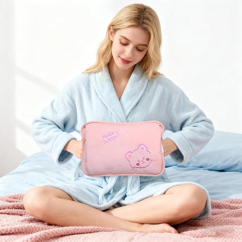 زجاجة ماء ساخن وردية كهربائية لتسخين اليدين بغطاء ناعم لتخفيف آلام الدورة الشهرية وآلام العضلات - Image 4