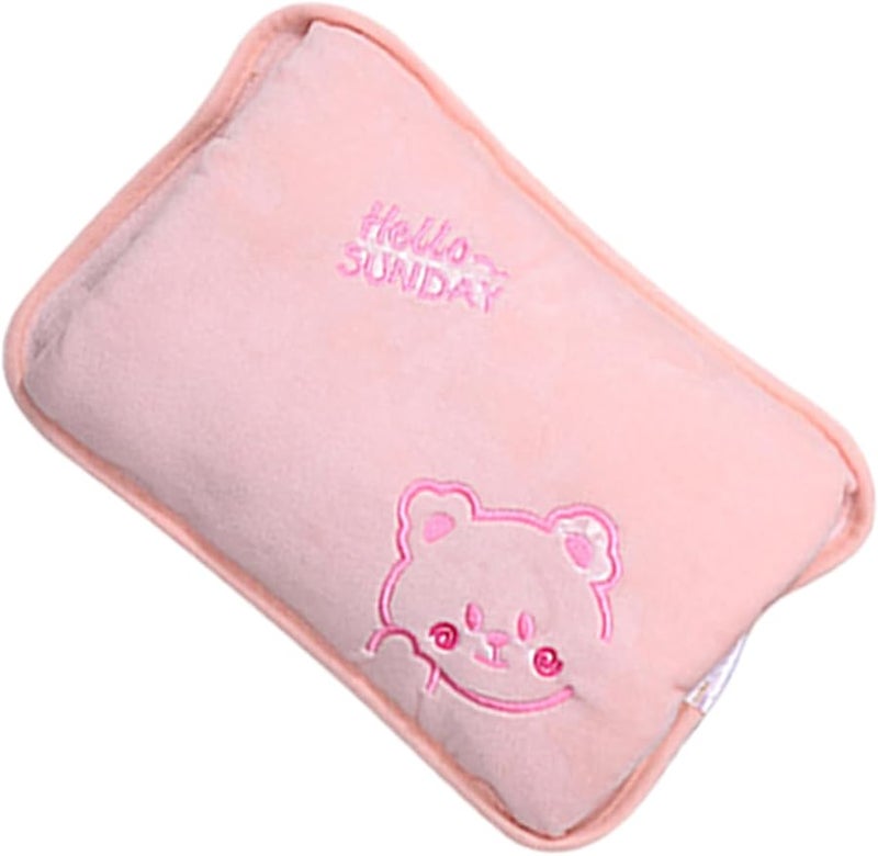 زجاجة ماء ساخن وردية كهربائية لتسخين اليدين بغطاء ناعم لتخفيف آلام الدورة الشهرية وآلام العضلات - Image 1