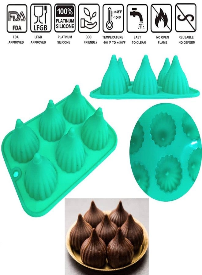 Skytail 6 Cavity Modak Silicone Mould & 4Pc Plastic Sancha Modak Maker Press Mold for Ganpati Bappa Ganesh Chaturti Festival Decoration Chocolate Filling Sweets Cake Dessert Cupcake - Image 4