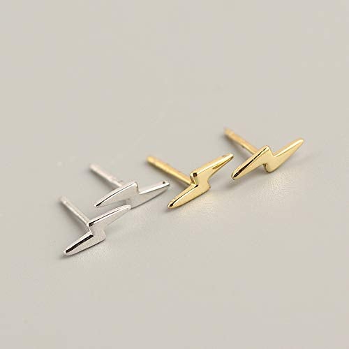 Dtja Sterling Silver Lightning Bolt Tiny Stud Earrings for Women Men Hypoallergenic Ear Minimalist Polished Mini Flash Thunder Button Tragus Post Pin Body Jewelry (8.5mm Yellow) - Image 2