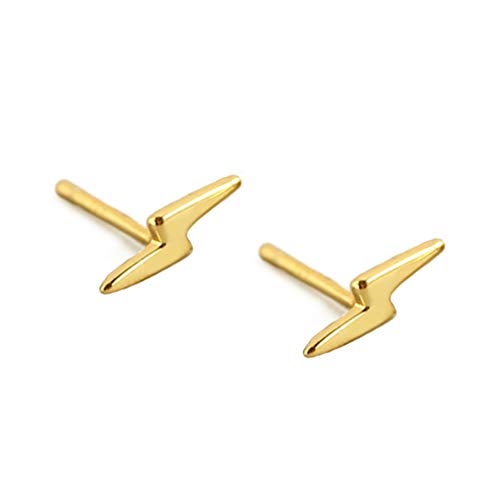 Dtja Sterling Silver Lightning Bolt Tiny Stud Earrings for Women Men Hypoallergenic Ear Minimalist Polished Mini Flash Thunder Button Tragus Post Pin Body Jewelry (8.5mm Yellow) - Image 1