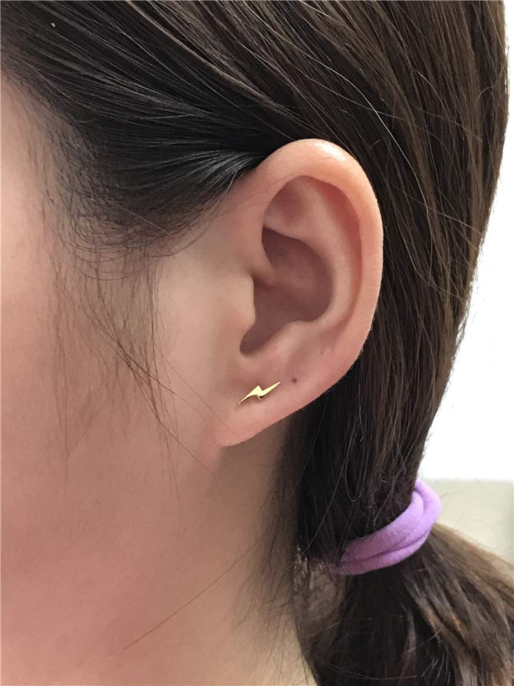 Dtja Sterling Silver Lightning Bolt Tiny Stud Earrings for Women Men Hypoallergenic Ear Minimalist Polished Mini Flash Thunder Button Tragus Post Pin Body Jewelry (8.5mm Yellow) - Image 4