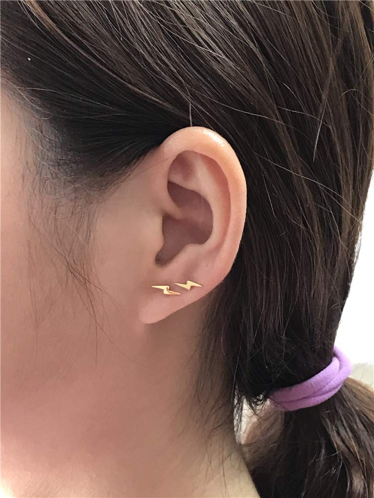 Dtja Sterling Silver Lightning Bolt Tiny Stud Earrings for Women Men Hypoallergenic Ear Minimalist Polished Mini Flash Thunder Button Tragus Post Pin Body Jewelry (8.5mm Yellow) - Image 3