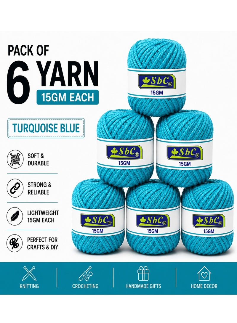 6-Piece Cotton Wool Yarn For Art And Crafts 15gm Content Turquoise Blue