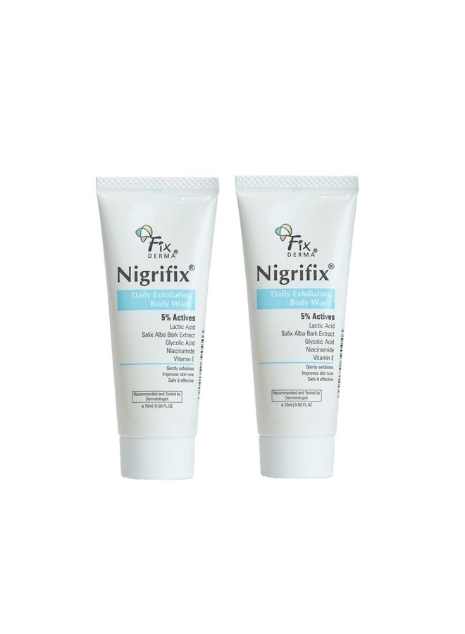 Fixderma Nigrifix Exfoliating Body Wash with 5% Actives (Lactic Acid, Glycolic Acid, Niacinamide Acid & Vitamin E) | Gentle Exfoliating Shower Gel for Body Wash | Improves Skin Tone - 15ml (Pack of 2) - Image 1