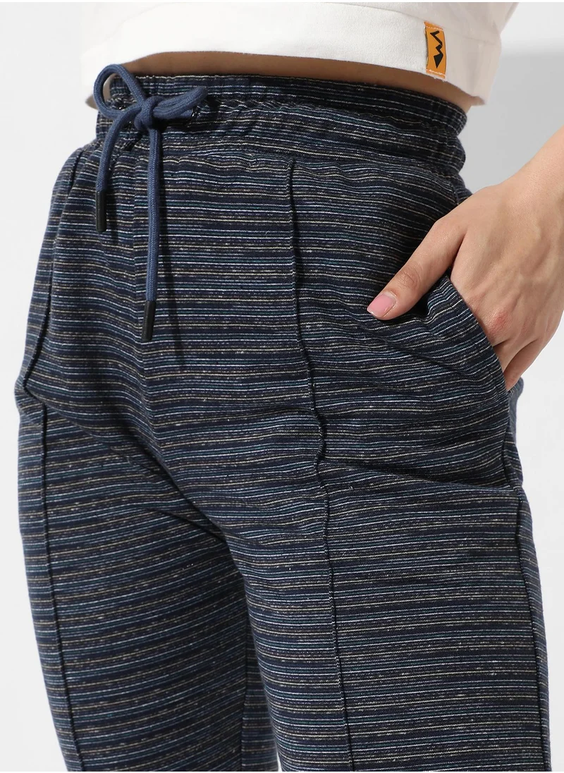 Campus Sutra Women's Grey Striped Trackpants