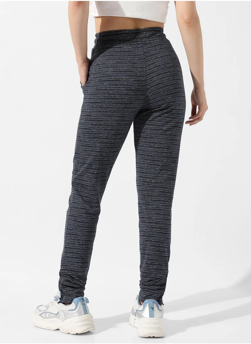 Campus Sutra Women's Grey Striped Trackpants