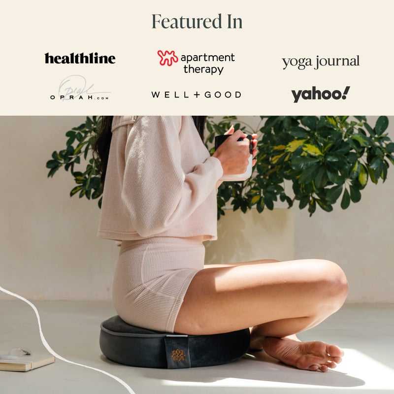 Mindful Modern Mindful & Modern Velvet Meditation Cushion | Luxe Zafu Yoga Floor Pillow Seat | Posture Support | Buckwheat Hull Filled | Large Round Cushion with Removable Washable Cover + Carry Handle | Color Grey - Image 5