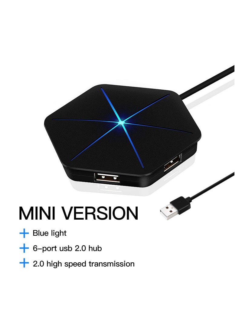 Y&D - USB Hub, 6-Port 2.0 Hub Extension Cable Blue LEDs Extra Ports, Safety Circuit Fit for Laptop Computer Desktop, PC, PS4, DELL, HP, Mac, Lenovo, Supports Various Different Interfaces - Image 1