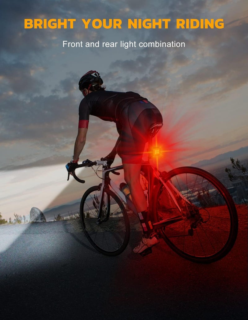 Cuvccn Bike Lights Set Ultra Bright, Bicycle Light Rechargeable with 6 Spot & Flood Beams, IP65 Waterproof Bike Lights for Night Riding, DIY 4X4 + 6X6 Modes Bicycle Headlight and Tail Light Reflectors - Image 2