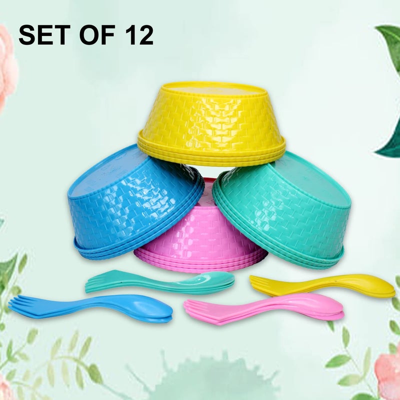 GLAN Non- Toxic Bowls with Spoons Best for Serving Navratri Kanjak Parsad for Kids Girls and Boys Multicolor Set of 12Pcs - Image 4