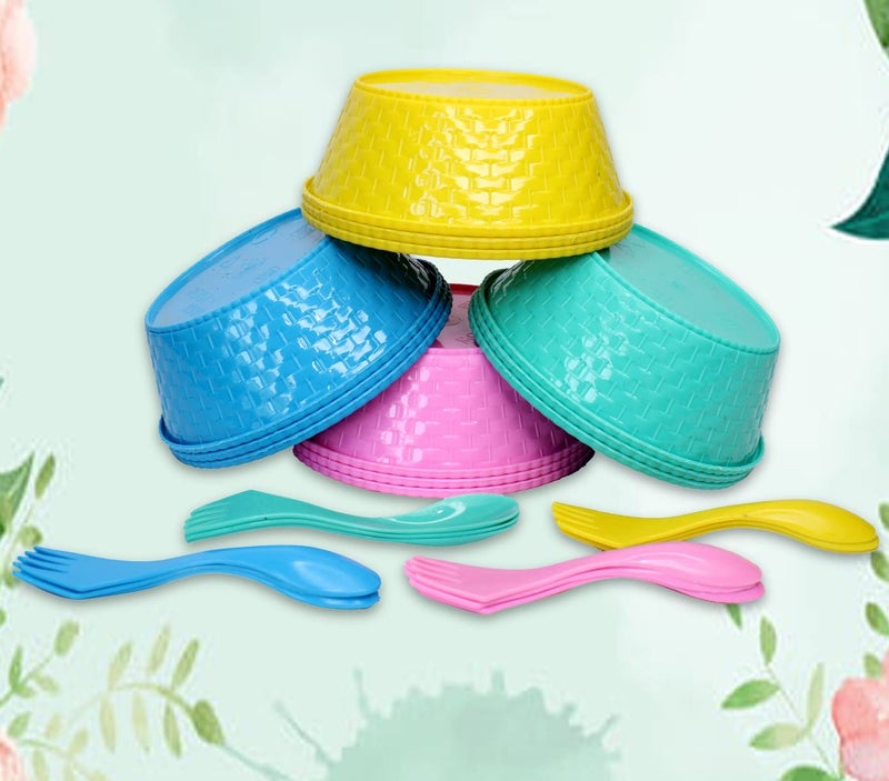 GLAN Non- Toxic Bowls with Spoons Best for Serving Navratri Kanjak Parsad for Kids Girls and Boys Multicolor Set of 12Pcs - Image 1