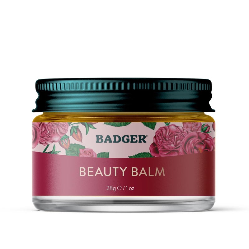 Badger Rose Beauty Balm, 100% Organic Nourishing Treatment For Face, Neck & Hands w/Pure Rose Essential Oil, Intensive Long Lasting Face Moisturizer for Women & Men, 1 oz Glass Jar - Image 1