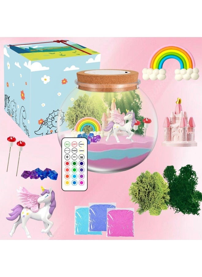 GGEROU - Unicorns Terrarium Gifts for Kids Girls, Light Up Terrarium Unicorns Toys for Girls, DIY Moon Lamp Arts and Crafts Birthday Gift for Children Age 4-12 (Unicorn) - Image 1