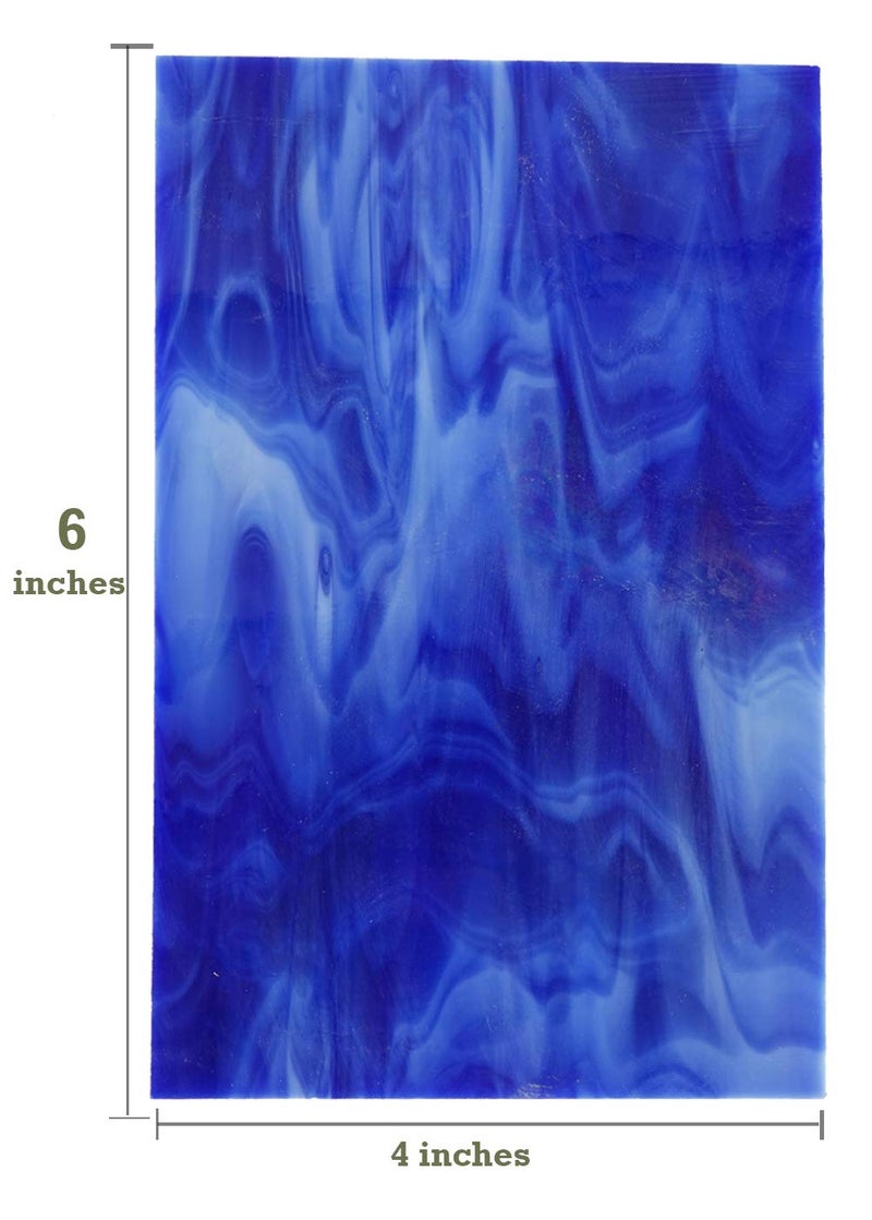 Lanyani 10 Sheets Variety Stained Glass Sheets Pack, 4 x 6 inch Large Cathedral Glass Mosaic Tiles for Crafts, Blue Mixed - Image 3