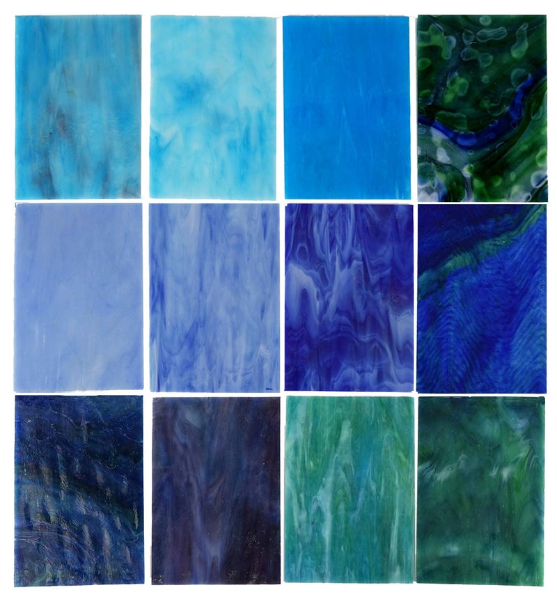 Lanyani 10 Sheets Variety Stained Glass Sheets Pack, 4 x 6 inch Large Cathedral Glass Mosaic Tiles for Crafts, Blue Mixed - Image 1