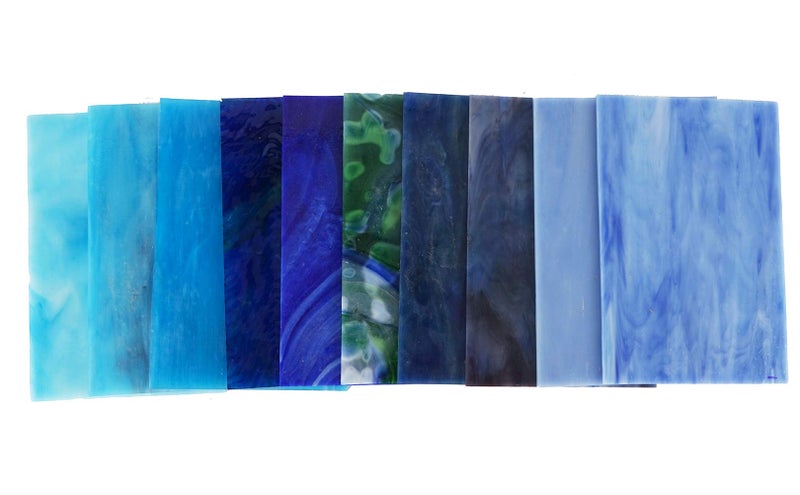 Lanyani 10 Sheets Variety Stained Glass Sheets Pack, 4 x 6 inch Large Cathedral Glass Mosaic Tiles for Crafts, Blue Mixed - Image 4