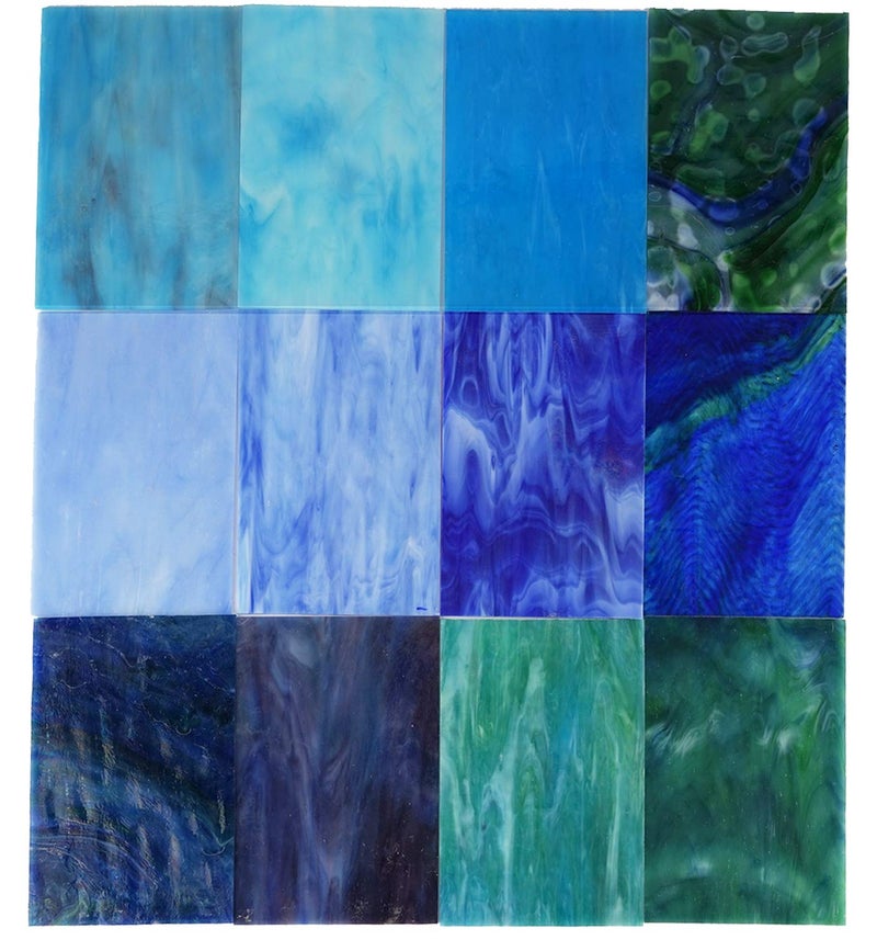 Lanyani 10 Sheets Variety Stained Glass Sheets Pack, 4 x 6 inch Large Cathedral Glass Mosaic Tiles for Crafts, Blue Mixed - Image 2
