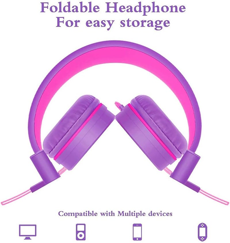 ELECDER i37 Kids Headphones for School Travel, On Ear Headphones Wired with Foldable Corded Stereo Sound 3.5mm Headset for Kid Children Teens Boys Girls Smartphones Computer Kindle Tablet, Purple - Image 4