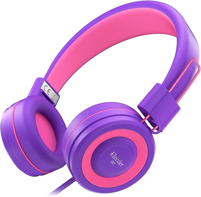 ELECDER i37 Kids Headphones for School Travel, On Ear Headphones Wired with Foldable Corded Stereo Sound 3.5mm Headset for Kid Children Teens Boys Girls Smartphones Computer Kindle Tablet, Purple - Image 1