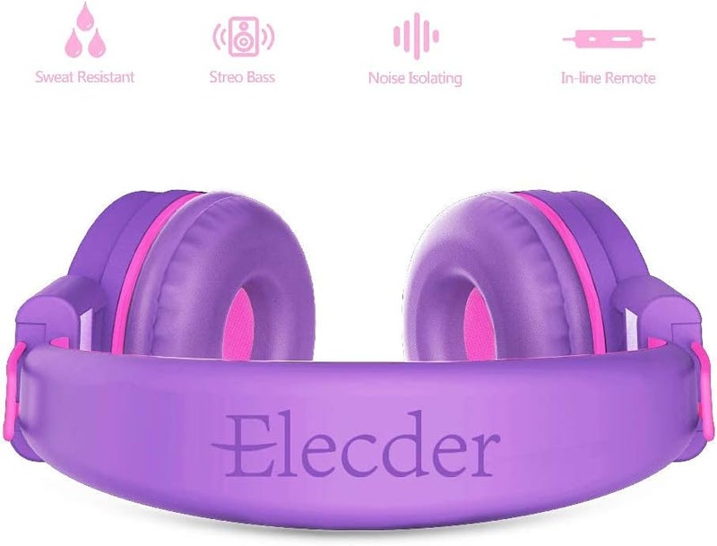 ELECDER i37 Kids Headphones for School Travel, On Ear Headphones Wired with Foldable Corded Stereo Sound 3.5mm Headset for Kid Children Teens Boys Girls Smartphones Computer Kindle Tablet, Purple - Image 3