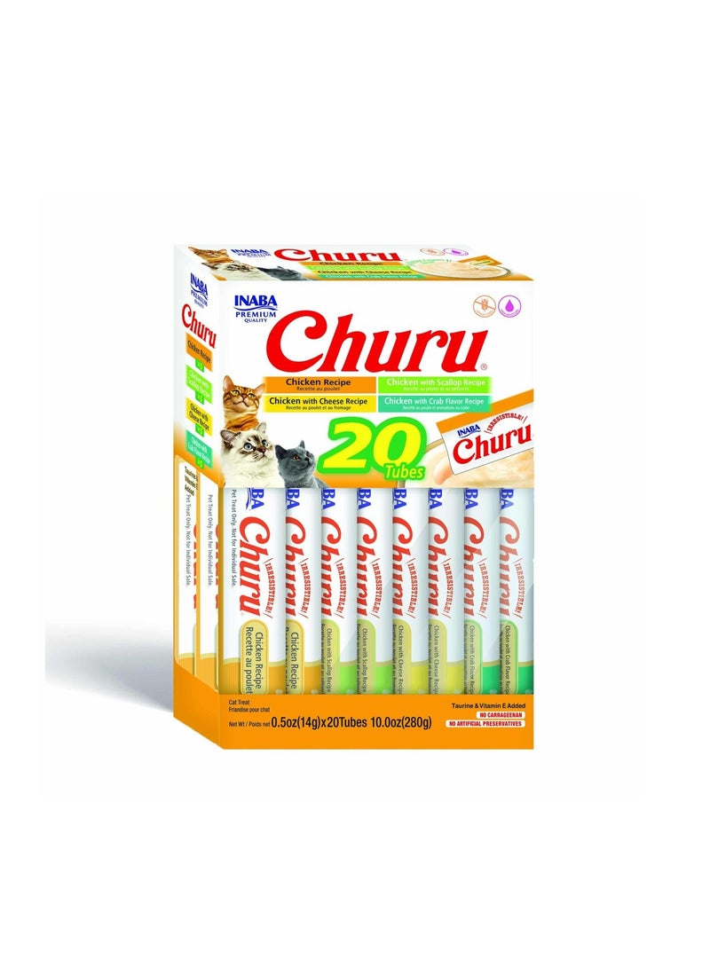 INABA Cat Wet Treat For Adult Cats With Variety tuna flavors, consisting of 20 pieces: 5x Chicken, 5x Chicken With Scallop, 5x Chicken With Crab and 5x Chicken With Cheese Weighing 14 grams - Image 1