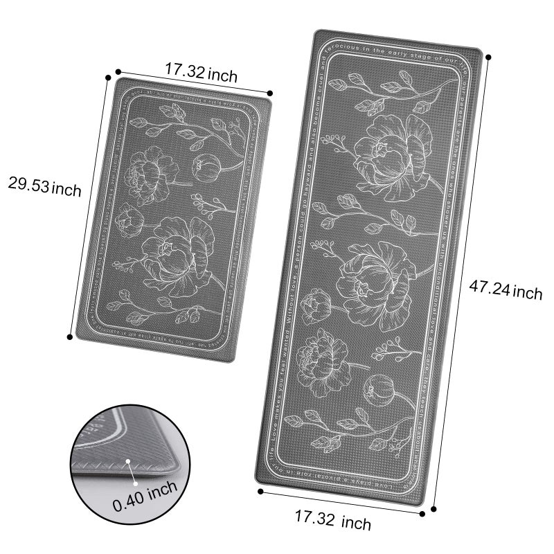ROTTOGOON Kitchen Floor Mat Set of 2, Cushioned Anti Fatigue Mat 17"x47"+17"x29", Non-Slip Waterproof Rug, Premium PVC Comfort Mats and Rugs for Kitchen, Office, Home, Laundry - Image 2